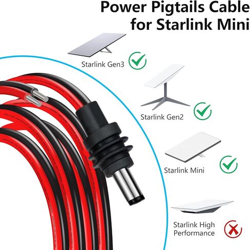 كابل أسلاك التوصيل الكهربائية DC5521 لـ Starlink Mini - 14AWG DC 5.5 مم × 2.1 مم قابس ذكر إلى سلك عاري سلك إصلاح مصدر الطاقة مفتوح النهاية، ملحقات كابل تمديد مقاوم للماء 3.3FT (1) in Kuwait