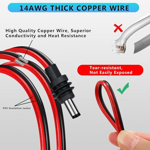 كابل أسلاك التوصيل الكهربائية DC5521 لـ Starlink Mini - 14AWG DC 5.5 مم × 2.1 مم قابس ذكر إلى سلك عاري سلك إصلاح مصدر الطاقة مفتوح النهاية، ملحقات كابل تمديد مقاوم للماء 3.3FT (1) in Kuwait