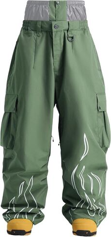 GSOU SNOW Men Baggy Snowboard Pants Women Snow Pants Waterproof Cargo Snowboarding Ski Pants with Reflective Flame Graphic in Saudi Arabia