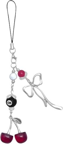 Cherry Phone Charms Y2k Aesthetic Beaded Phone Chain Cute Bowknot 8 Ball Bag Charms Cellphone Straps for Keys Airpods Camera Decor Fashion Cellphone Jewelry Accessories in Saudi Arabia