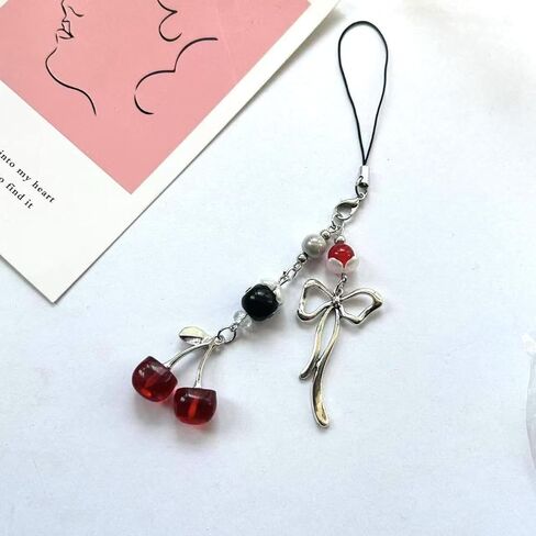 Cherry Phone Charms Y2k Aesthetic Beaded Phone Chain Cute Bowknot 8 Ball Bag Charms Cellphone Straps for Keys Airpods Camera Decor Fashion Cellphone Jewelry Accessories in Saudi Arabia
