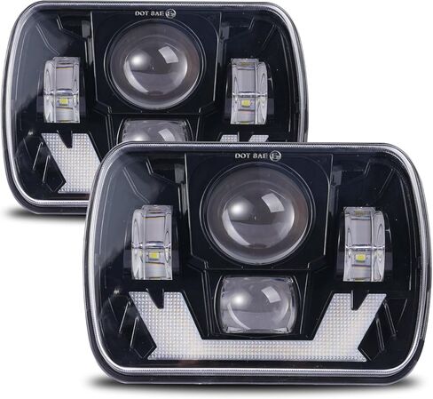 قطعتان من المصابيح الأمامية LED 4 × 6 مع استبدال مستطيل للعين الشريرة الحمراء H4651 H4656 H4642 H4652 المصباح الأمامي متوافق مع شاحنات Peterbilt Kenworth Oldsmobile Cutlass in Kuwait