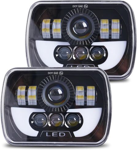 قطعتان من المصابيح الأمامية LED 4 × 6 مع استبدال مستطيل للعين الشريرة الحمراء H4651 H4656 H4642 H4652 المصباح الأمامي متوافق مع شاحنات Peterbilt Kenworth Oldsmobile Cutlass in Kuwait