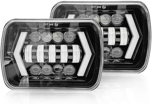 قطعتان من المصابيح الأمامية LED 4 × 6 مع استبدال مستطيل للعين الشريرة الحمراء H4651 H4656 H4642 H4652 المصباح الأمامي متوافق مع شاحنات Peterbilt Kenworth Oldsmobile Cutlass in Kuwait