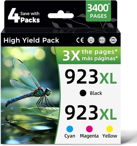 923 Ink Cartridge Compatible for HP Printers 923xl HP923 XL Combo Pack 8130e 8135e for HP 923e HP923XL Black Color to OfficeJet Pro 8138e 8139e 8125e 8122e 8124e 8120 Black Cyan Magenta Yellow,4-pack in Saudi Arabia