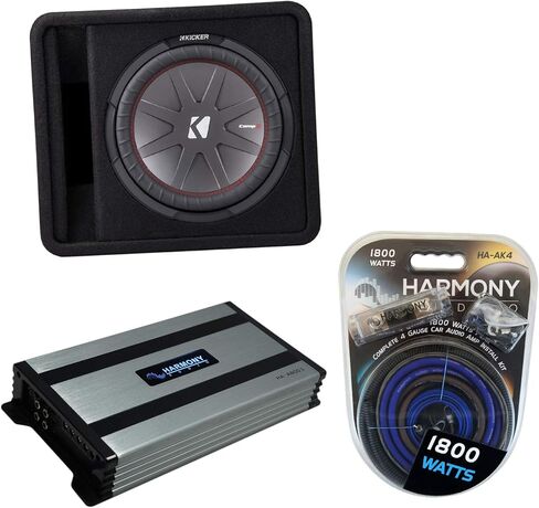 Harmony Audio Kicker 43VCWR122 12 بوصة CompR Series Sub 500W RMS حزمة صندوق مضخم صوت محمل بفتحات تهوية مع مضخم صوت Harmony HA-A800.1 ومجموعة أمبير in Kuwait