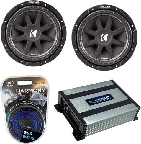 Harmony Audio Kicker (2) 43C104 10 بوصة Comp C10 Series Sub 300W Peak Car Subwoofer Bundle مع Harmony HA-A400.1 مكبر للصوت ومجموعة مضخم الصوت in Kuwait