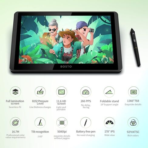 LCD Graphics Drawing Tablet Monitor 11.6inch HD Screen Vivid Color Digital Drawing Pad Pressure Sentitive Pen for Writing, Design in Saudi Arabia