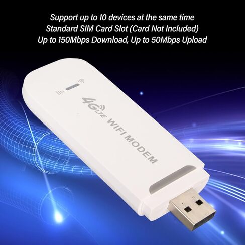 VBESTLIFE 4G LTE USB WiFi Dongle، جهاز توجيه نقطة اتصال متنقلة، محول شبكة مودم واي فاي بجيب السفر بسرعة 150 ميجابت في الثانية مع فتحة بطاقة SIM، يدعم 10 مستخدمين (أبيض) in Kuwait