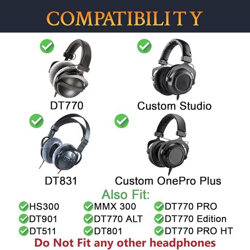 SOULWIT Velour Replacement Earpads for Beyerdynamic DT 770/DT770 PRO/DT511/DT801/DT831/DT901/HS300/MMX300/Custom One PRO Plus/Custom Studio, Ear Pads Cushions with High Density Foam - Black in Saudi Arabia