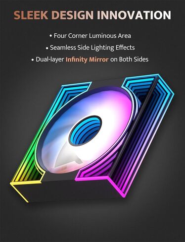 darkFlash DM8 3-Pack 120mm PC Case Fan, Infinity Mirror Case Fans, PWM ARGB Sync, 1600RPM High Airflow 56CFM, Low Noise 32.5dBA, Computer Case Cooler Fan (Black, Reverse) in Saudi Arabia