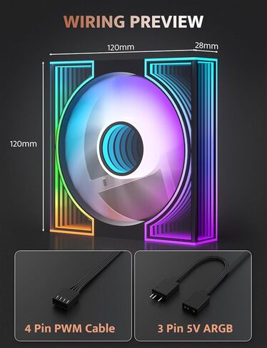 darkFlash DM8 3-Pack 120mm PC Case Fan, Infinity Mirror Case Fans, PWM ARGB Sync, 1600RPM High Airflow 56CFM, Low Noise 32.5dBA, Computer Case Cooler Fan (Black, Reverse) in Saudi Arabia