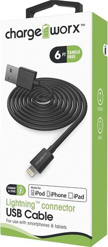 CHARGEWORX CX4602BK كابل لايتنينج للمزامنة والشحن بطول 6 أقدام، أسود in Kuwait