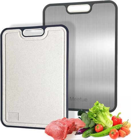 100% Pure Titanium Cutting Board, 2 in 1 Titanium Cutting Boards for Kitchen, Dishwasher Safe Cuttings Boards Double Sided with Juice Groove, Non-slip Wheat Straw PP Chopping Board, 15.2"×10.4" in Saudi Arabia
