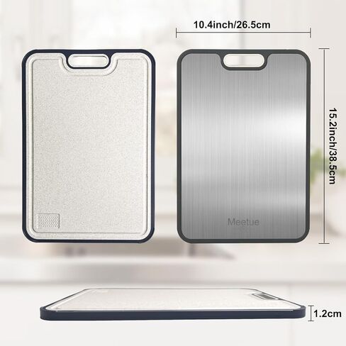 100% Pure Titanium Cutting Board, 2 in 1 Titanium Cutting Boards for Kitchen, Dishwasher Safe Cuttings Boards Double Sided with Juice Groove, Non-slip Wheat Straw PP Chopping Board, 15.2"×10.4" in Saudi Arabia