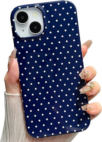 Jmltech for iPhone 14 Case Polka Dot Phone Cases Aesthetic Design Trendy Simple Case Slim Shockproof Protective Cover Navy Blue in Saudi Arabia