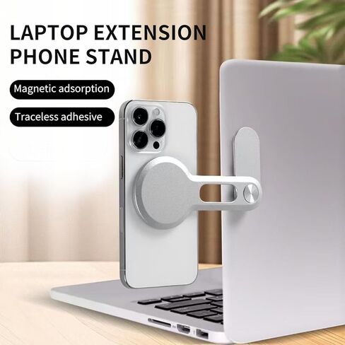 2 Pack Magnetic Laptop Phone Mount, Silver Foldable Side Mount Stand Compatible for iPhone 17-12 MagSafe & All Phones, Aluminum Laptop Accessories for Monitor, Desktop, MacBook (Silver) in Saudi Arabia