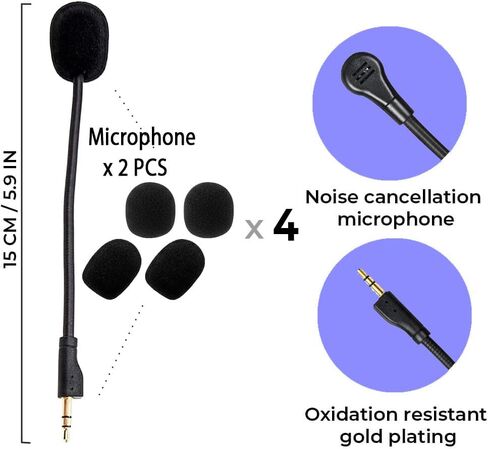 قطعتان من ميكروفون الألعاب البديل - متوافق مع سماعات الألعاب Logitech G PRO X2، وG PRO X Wireless، وG Pro السلكية، قابلة للفصل، وإلغاء الضوضاء المتقدم in Kuwait