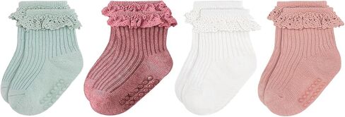 LOOCHING 8 Pack Baby Girls Socks Socks Toddler Anti Slip Frilly Cotton Grip Coled Coled for Infant/Newborn/Preemie in Saudi Arabia