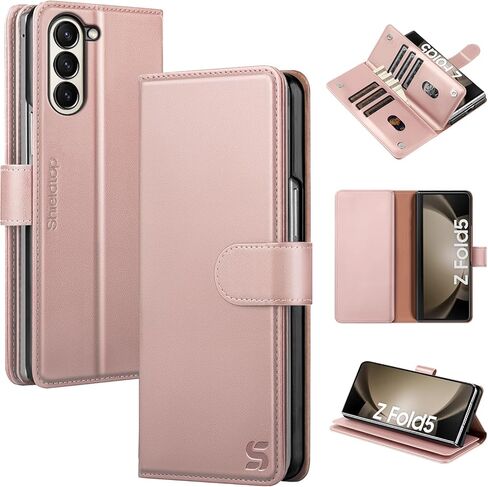 متوافق مع حافظة محفظة Samsung Galaxy Z Fold 5 مع حامل للبطاقات، حافظة هاتف للنساء والرجال، حافظة RFID من جلد البولي يوريثان وغطاء واقٍ قابل للطي وفتحات حامل لبطاقات الائتمان، بني فاتح in Saudi Arabia
