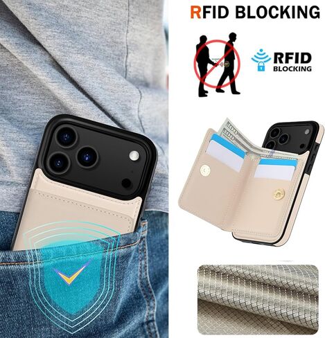 محفظة LOHASIC لهاتف iPhone 17 Pro مع حامل بطاقة، حلقة دوران 360 درجة، حجب RFID، 5 فتحات للبطاقات، غطاء جلد PU 6.3 بوصة لهاتف Apple 17 Pro للرجال والنساء، بيج in Kuwait