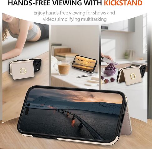 محفظة LOHASIC لهاتف iPhone 17 Pro مع حامل بطاقة، حلقة دوران 360 درجة، حجب RFID، 5 فتحات للبطاقات، غطاء جلد PU 6.3 بوصة لهاتف Apple 17 Pro للرجال والنساء، بيج in Kuwait