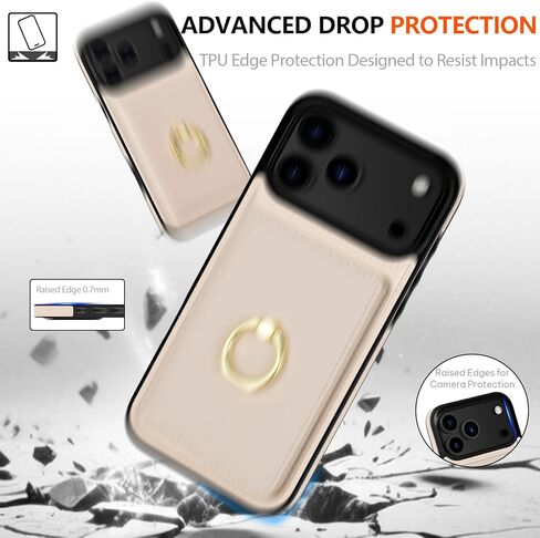 محفظة LOHASIC لهاتف iPhone 17 Pro مع حامل بطاقة، حلقة دوران 360 درجة، حجب RFID، 5 فتحات للبطاقات، غطاء جلد PU 6.3 بوصة لهاتف Apple 17 Pro للرجال والنساء، بيج in Kuwait