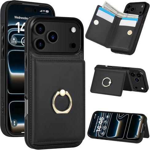 محفظة LOHASIC لهاتف iPhone 17 Pro مع حامل بطاقة، حلقة دوران 360 درجة، حجب RFID، 5 فتحات للبطاقات، غطاء جلد PU 6.3 بوصة لهاتف Apple 17 Pro للرجال والنساء، بيج in Kuwait