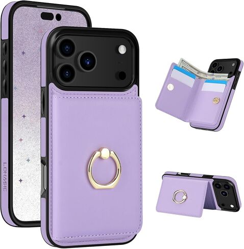 محفظة LOHASIC لهاتف iPhone 17 Pro مع حامل بطاقة، حلقة دوران 360 درجة، حجب RFID، 5 فتحات للبطاقات، غطاء جلد PU 6.3 بوصة لهاتف Apple 17 Pro للرجال والنساء، بيج in Kuwait