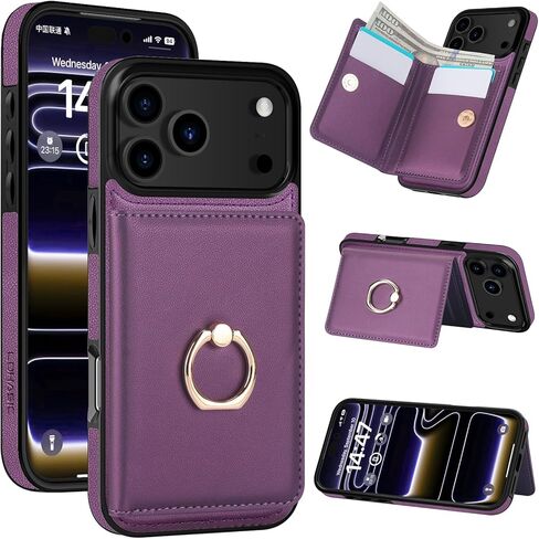 محفظة LOHASIC لهاتف iPhone 17 Pro مع حامل بطاقة، حلقة دوران 360 درجة، حجب RFID، 5 فتحات للبطاقات، غطاء جلد PU 6.3 بوصة لهاتف Apple 17 Pro للرجال والنساء، بيج in Kuwait