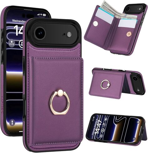محفظة LOHASIC لهاتف iPhone 17 Pro مع حامل بطاقة، حلقة دوران 360 درجة، حجب RFID، 5 فتحات للبطاقات، غطاء جلد PU 6.3 بوصة لهاتف Apple 17 Pro للرجال والنساء، بيج in Kuwait