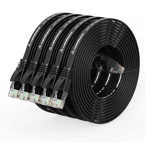 Cat 6 Ethernet Cable 10 ft (5 Pack) (at a Cat5e Price but Higher Bandwidth) Flat Internet Network Cables - Cat6 Ethernet Patch Cable Short - Black Computer Cable with Snagless RJ45 Connectors in Saudi Arabia