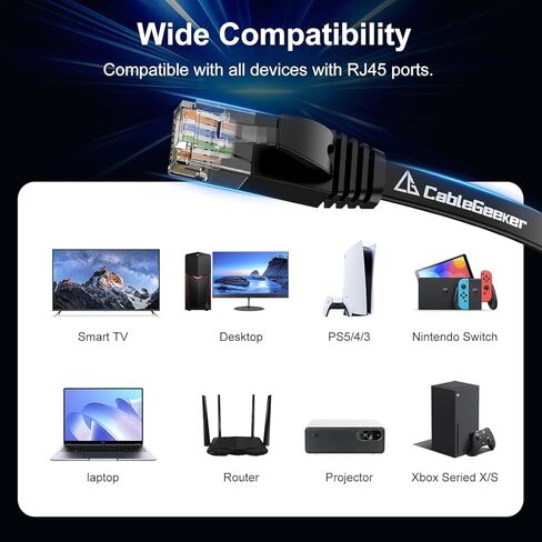 Cat 6 Ethernet Cable 10 ft (5 Pack) (at a Cat5e Price but Higher Bandwidth) Flat Internet Network Cables - Cat6 Ethernet Patch Cable Short - Black Computer Cable with Snagless RJ45 Connectors in Saudi Arabia