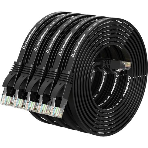 Cat 6 Ethernet Cable 10 ft (5 Pack) (at a Cat5e Price but Higher Bandwidth) Flat Internet Network Cables - Cat6 Ethernet Patch Cable Short - Black Computer Cable with Snagless RJ45 Connectors in Saudi Arabia