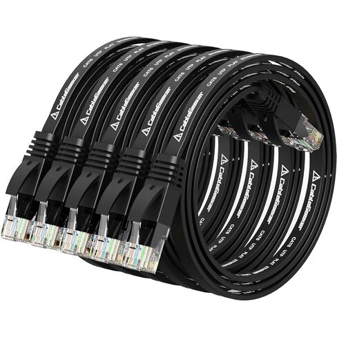 Cat 6 Ethernet Cable 10 ft (5 Pack) (at a Cat5e Price but Higher Bandwidth) Flat Internet Network Cables - Cat6 Ethernet Patch Cable Short - Black Computer Cable with Snagless RJ45 Connectors in Kuwait