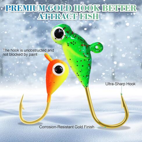 78-Piece Ice Fishing Jigs Kit with Glow-in-The-Dark Lures, Soft Baits, and Tackle Box for Panfish, Crappie, and Perch | Ice Fishing Gear Essentials in Saudi Arabia