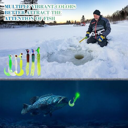78-Piece Ice Fishing Jigs Kit with Glow-in-The-Dark Lures, Soft Baits, and Tackle Box for Panfish, Crappie, and Perch | Ice Fishing Gear Essentials in Saudi Arabia