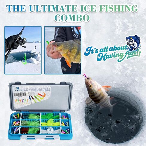 78-Piece Ice Fishing Jigs Kit with Glow-in-The-Dark Lures, Soft Baits, and Tackle Box for Panfish, Crappie, and Perch | Ice Fishing Gear Essentials in Saudi Arabia