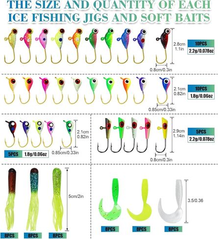 78-Piece Ice Fishing Jigs Kit with Glow-in-The-Dark Lures, Soft Baits, and Tackle Box for Panfish, Crappie, and Perch | Ice Fishing Gear Essentials in Saudi Arabia