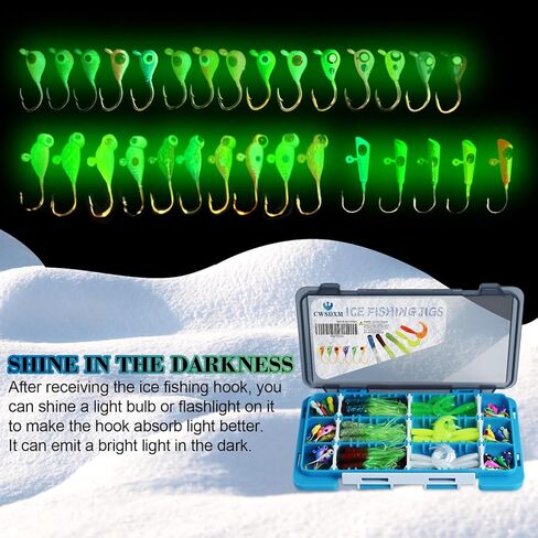 78-Piece Ice Fishing Jigs Kit with Glow-in-The-Dark Lures, Soft Baits, and Tackle Box for Panfish, Crappie, and Perch | Ice Fishing Gear Essentials in Saudi Arabia