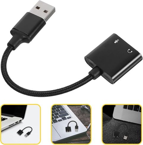 محول بطاقة صوت خارجي USB من NUOBESTY مع موزع صوت لسماعات الرأس والميكروفون لأجهزة الكمبيوتر المحمول، ومخرج صوت USB أسود ومحول إدخال متوافق مع الأجهزة المحمولة in Saudi Arabia