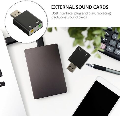 NUOBESTY External USB 7.1 Stereo Sound Card Adapter Aluminum Drive-Free Audio Adapter for PC Laptop Streaming and Karaoke with Microphone and Headphone Port, Black in Saudi Arabia