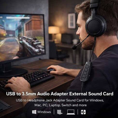 محول صوت USB من النوع C، بطاقة صوت خارجية مع ميكروفون للتحكم في مستوى الصوت، قابس محول سماعة الرأس وتشغيله، لا حاجة إلى برامج تشغيل USB إلى 3.5 ملم محول صوت جاك لسماعات PS4/PC/MAC/ستيريو in Kuwait