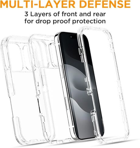 حافظة AICase لهاتف iPhone 17 Pro Max شفافة 3 في 1، شديدة التحمل، حماية من السقوط، جسم كامل متين مقاوم للصدمات/الغبار، طبقة ثلاثية شفافة، حماية عسكرية متينة لهاتف iPhone 17 ProMax 6.9"_1 in Kuwait