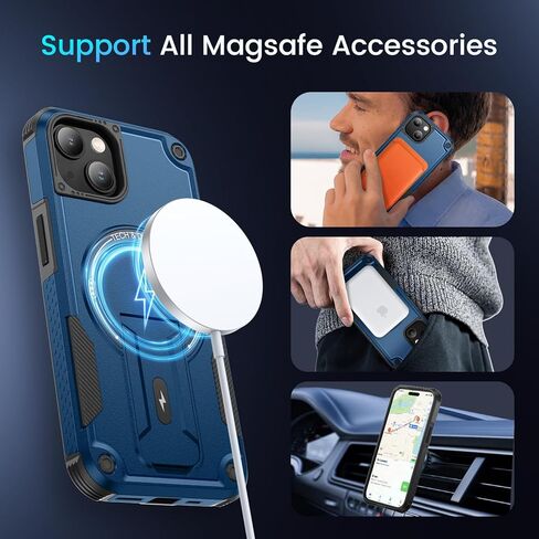 حافظة Caka لهاتف iPhone 13، حافظة iPhone 14 [متوافقة مع MagSafe] [مدمجة في حامل غير مرئي] حافظة هاتف مغناطيسية واقية مقاومة للصدمات من الدرجة العسكرية لهاتف iPhone 14 وiPhone 13-6.1 بوصة (أزرق داكن) in Saudi Arabia