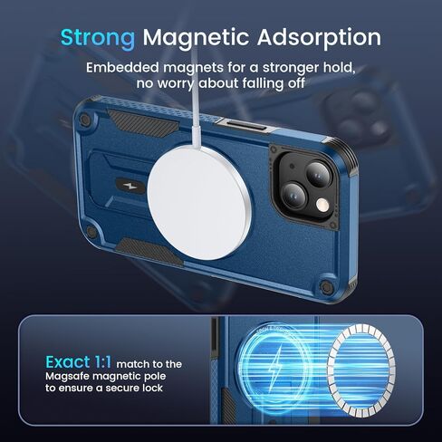 حافظة Caka لهاتف iPhone 13، حافظة iPhone 14 [متوافقة مع MagSafe] [مدمجة في حامل غير مرئي] حافظة هاتف مغناطيسية واقية مقاومة للصدمات من الدرجة العسكرية لهاتف iPhone 14 وiPhone 13-6.1 بوصة (أزرق داكن) in Saudi Arabia