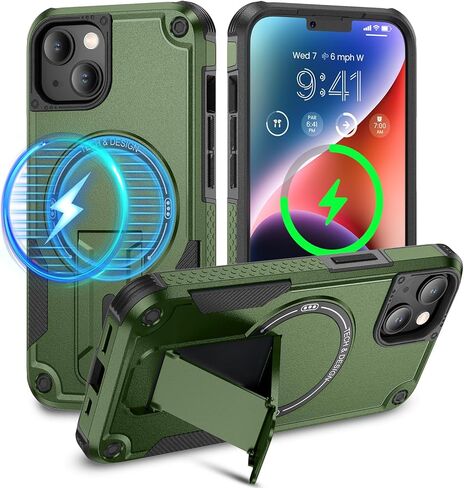 حافظة Caka لهاتف iPhone 13، حافظة iPhone 14 [متوافقة مع MagSafe] [مدمجة في حامل غير مرئي] حافظة هاتف مغناطيسية واقية مقاومة للصدمات من الدرجة العسكرية لهاتف iPhone 14 وiPhone 13-6.1 بوصة (أزرق داكن) in Saudi Arabia