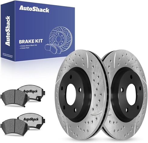 AutoShack 11.93 بوصة (303 مم) دوارات الفرامل الأمامية ذات التهوية + استبدال وسادات الفرامل السيراميكية لـ 1997-2005 كاديلاك ديفيل 1997-2004 بويك بارك أفينيو 2000-2005 شيفروليه إمبالا طقم فرامل 6 قطع in Kuwait