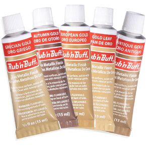 AMACO Rub N Buff Wax Metallic Finish Gold Kit - Antique Gold Autumn Gold European Gold Gold Leaf Grecian Gold 15ml Tubes - Versatile Gilding Wax for Finishing and Restoration- 5 Rub and Buff Colors