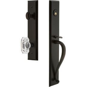Grandeur 845684 Hardware Fifth Avenue One-Piece Handleset with S Grip and Baguette Clear Crystal Knob in Timeless Bronze, Size, Single Cylinder Lock-2.75" Backset